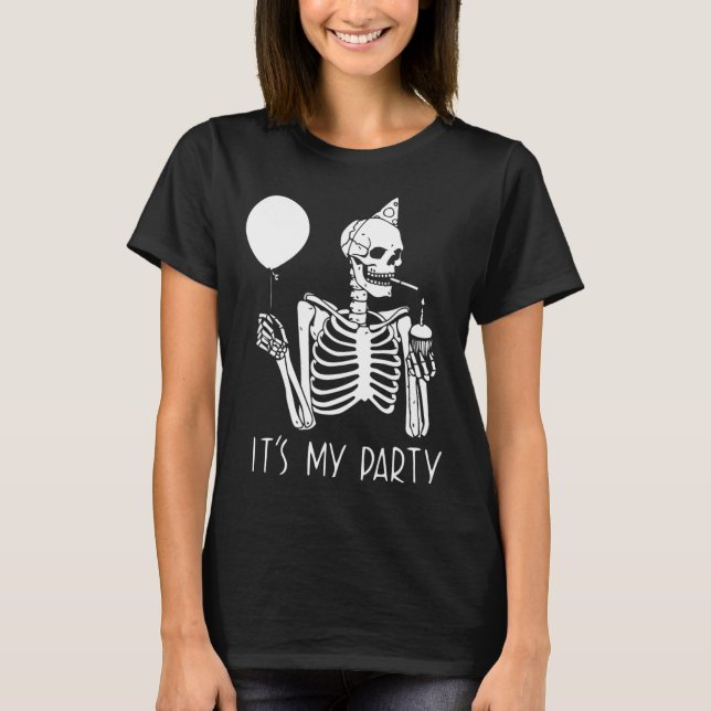 Its My Party Lazy Halloween Costume Skeleton Skull T-Shirt (Front)