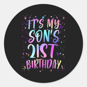Its My Sons 21st Birthday Colorful Happy 21 Years  Classic Round Sticker