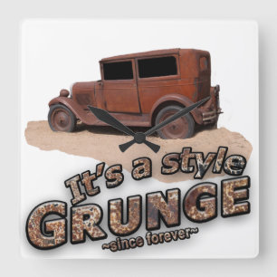It's My Style GRUNGE Rusty Car & Letters Square Wall Clock