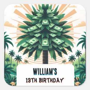 Its Nature Cool Cash Only Money Tree 13th Birthday Square Sticker
