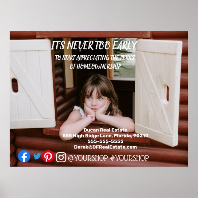 It's never to early real estate marketing postcard poster (Front)