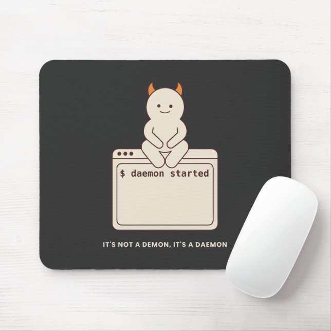It's Not a Demon It's a Daemon Funny Linux Black Mouse Mat (With Mouse)