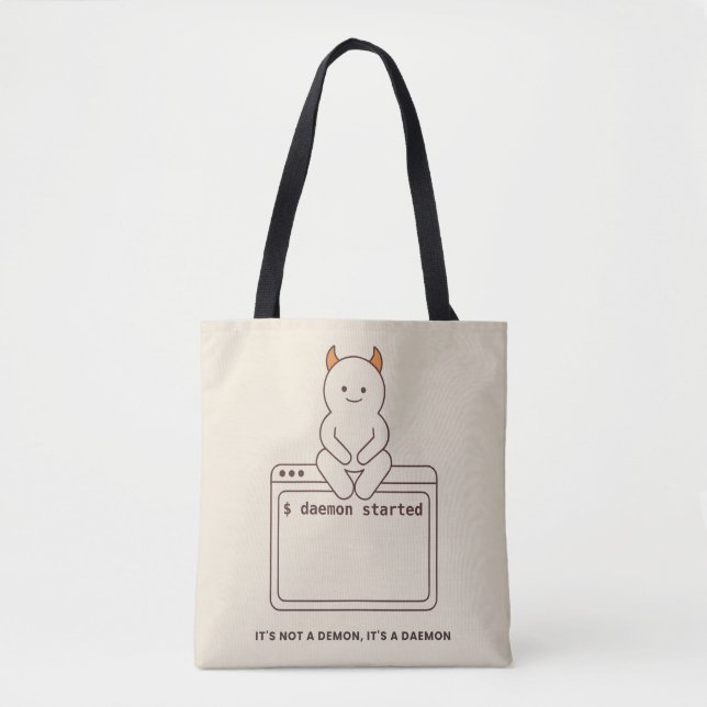 It's Not a Demon It's a Daemon Funny Linux White Tote Bag (Front)