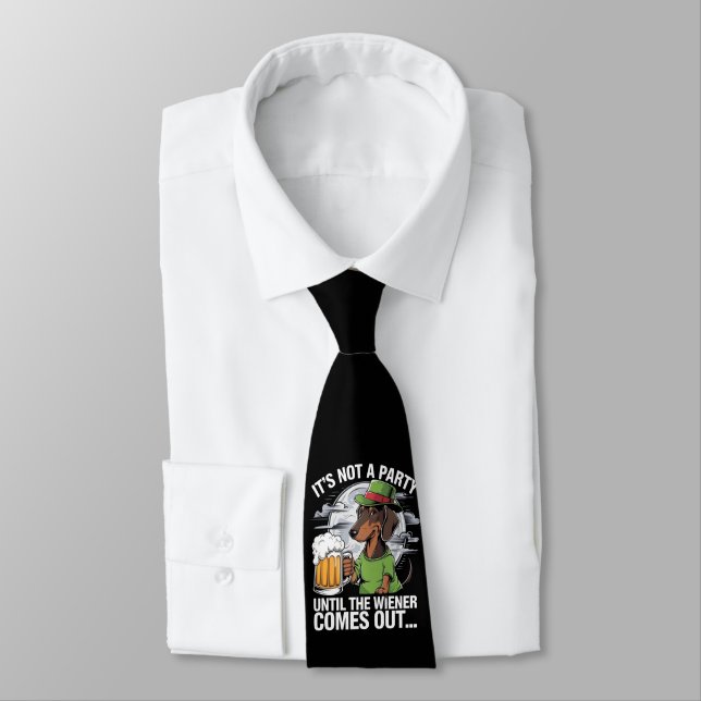 It's Not A Party Until Dachshund Irish Beer Wiener Tie (Tied)