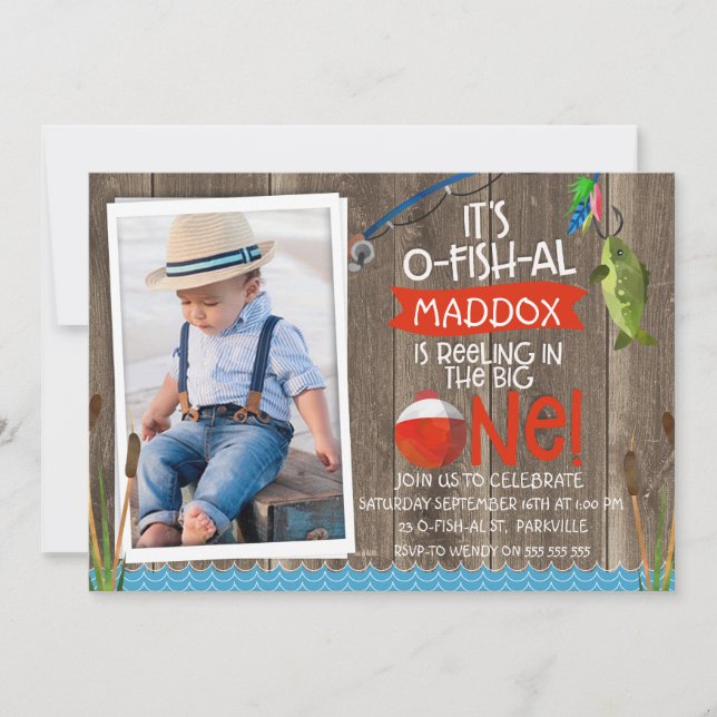 Its O-fish-al Photo1st Birthday Invitation For Boy (Front)