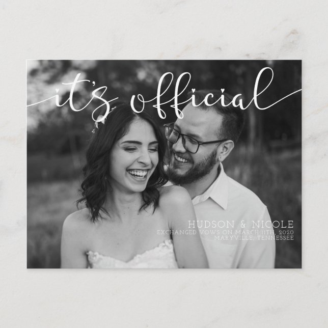 It's Official Elopement Photo Wedding Announcement Postcard (Front)