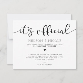 It's Official Elopement Wedding Announcement