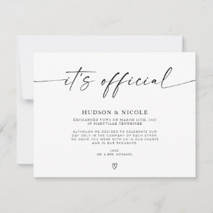 It's Official Elopement Wedding Announcement