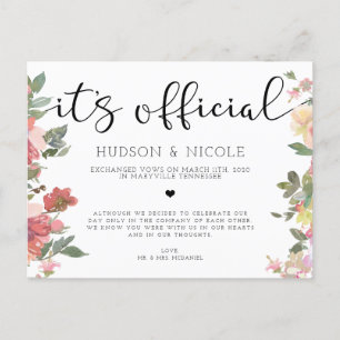 It's Official Elopement Wedding Announcement Postc Postcard