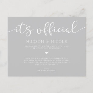 It's Official Elopement Wedding Announcement Postcard