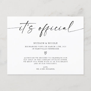 It's Official Elopement Wedding Announcement Postcard