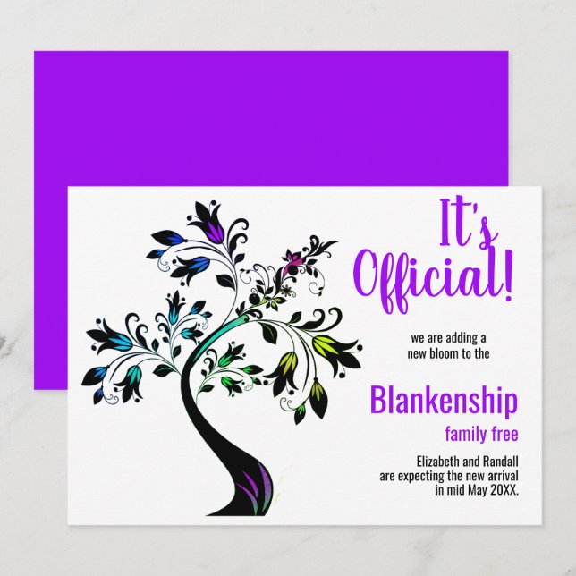 It's Official We're Expecting Flowered Tree Purple Announcement (Front/Back)