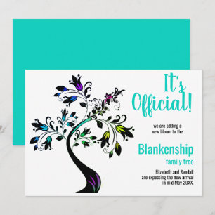 It's Official We're Expecting Flowered Tree Teal  Announcement