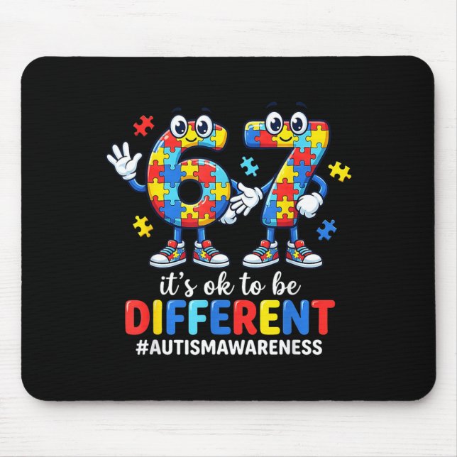 Its Ok to Be Different 67 Six Seven Puzzle Autism Mouse Mat (Front)