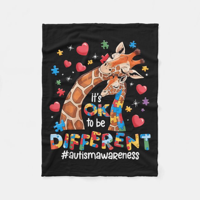 It's Ok To Be Different Autism Awareness Cute Gira Fleece Blanket (Front)