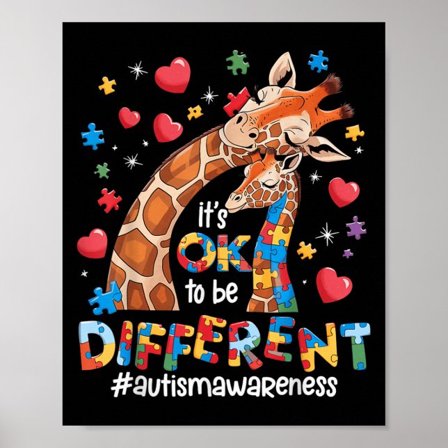 It's Ok To Be Different Autism Awareness Cute Gira Poster (Front)
