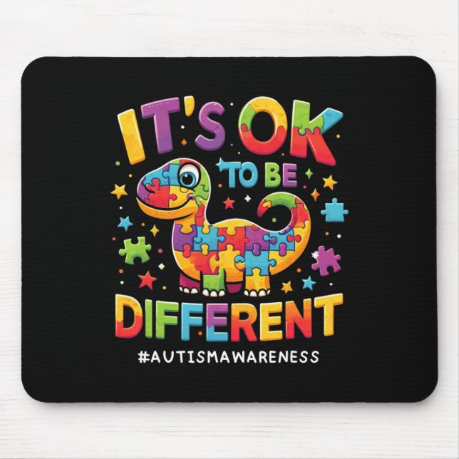 Its Ok To Be Different Autism Awareness Cute T Rex Mouse Mat (Front)