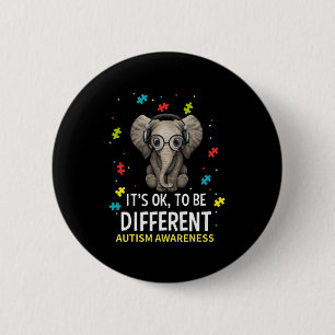 It's Ok To Be Different Autism Awareness Elephant 6 Cm Round Badge