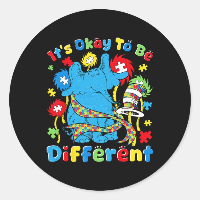It's Ok To Be Different Autism Awareness Elephant  Classic Round Sticker (Front)