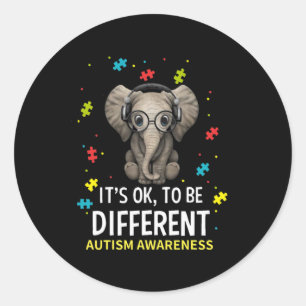 It's Ok To Be Different Autism Awareness Elephant Classic Round Sticker