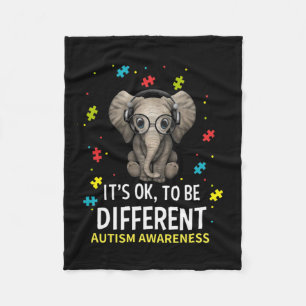 It's Ok To Be Different Autism Awareness Elephant Fleece Blanket