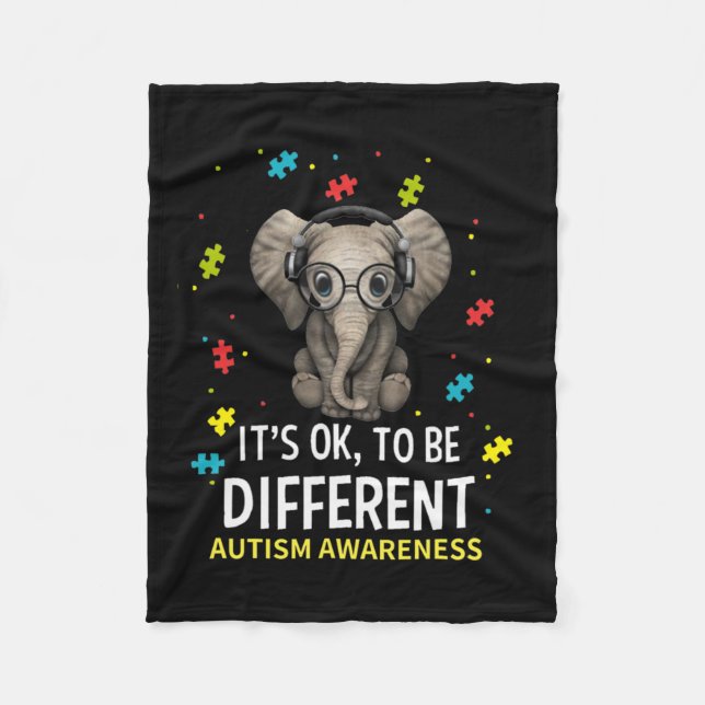 It's Ok To Be Different Autism Awareness Elephant  Fleece Blanket (Front)