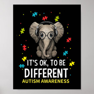 It's Ok To Be Different Autism Awareness Elephant Poster
