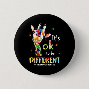 Its Ok To Be Different Autism Awareness Giraffe  6 Cm Round Badge