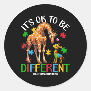 Its Ok To Be Different Autism Awareness Giraffe Lo Classic Round Sticker
