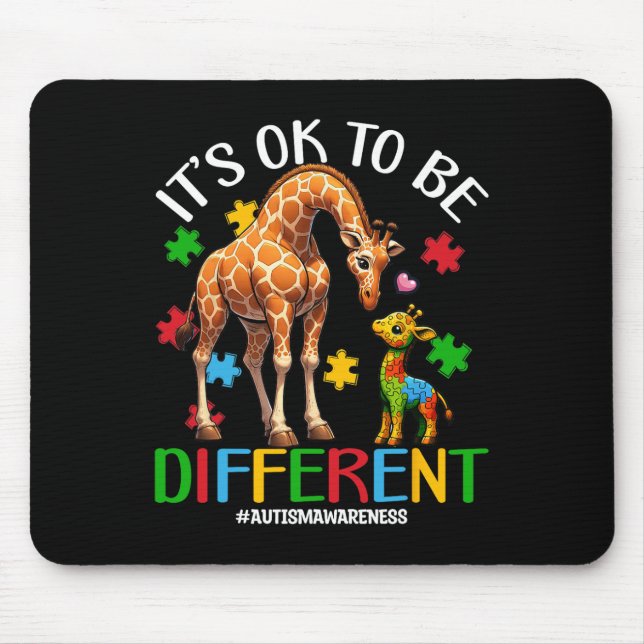 Its Ok To Be Different Autism Awareness Giraffe Lo Mouse Mat (Front)
