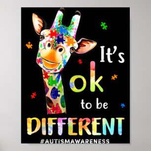 Its Ok To Be Different Autism Awareness Giraffe Poster