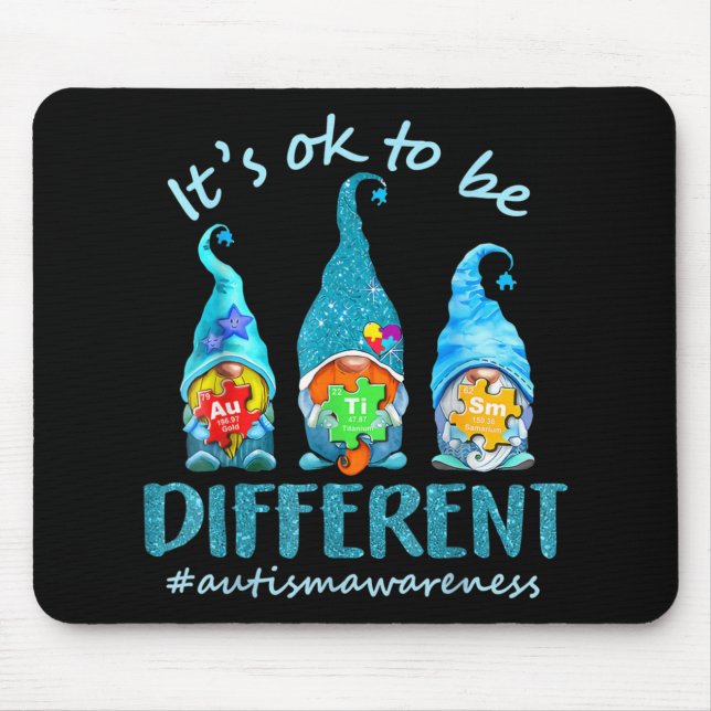 It's Ok To Be Different Autism Awareness Gnomes  Mouse Mat (Front)