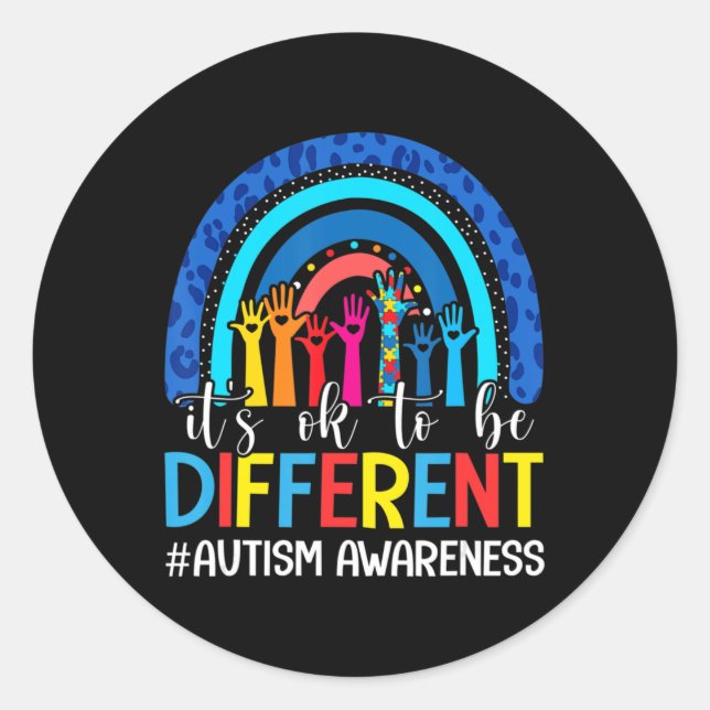 It's Ok To Be Different Autism Awareness Leopard R Classic Round Sticker (Front)