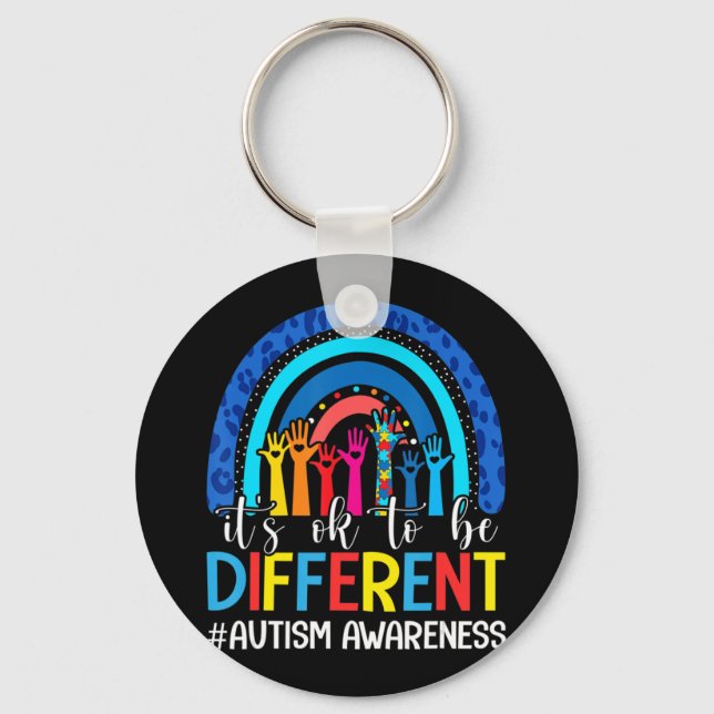 It's Ok To Be Different Autism Awareness Leopard R Key Ring (Front)