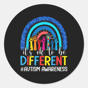 Its Ok To Be Different Autism Awareness Leopard Ra Classic Round Sticker