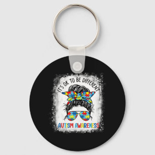 It's Ok To Be Different Autism Awareness Messy Bun Key Ring