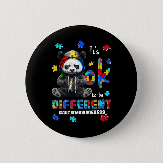 It's Ok To Be Different Autism Panda  6 Cm Round Badge (Front)