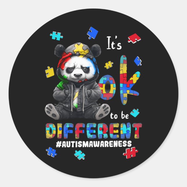 It's Ok To Be Different Autism Panda  Classic Round Sticker (Front)