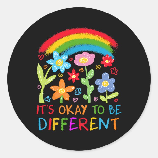 Its Ok To Be Different Autism Rainbow Boho Neurodi Classic Round Sticker (Front)