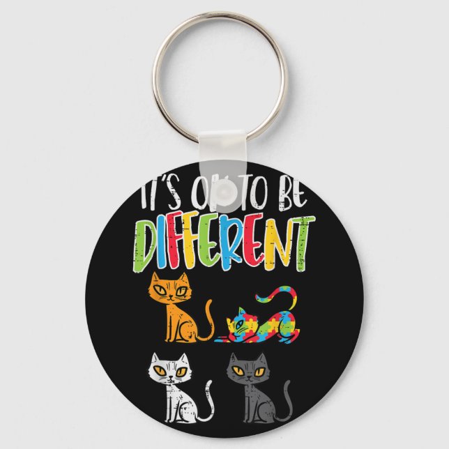 Its Ok To Be Different Cat Puzzle Cute Autism Awar Key Ring (Front)