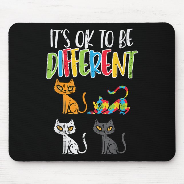 Its Ok To Be Different Cat Puzzle Cute Autism Awar Mouse Mat (Front)