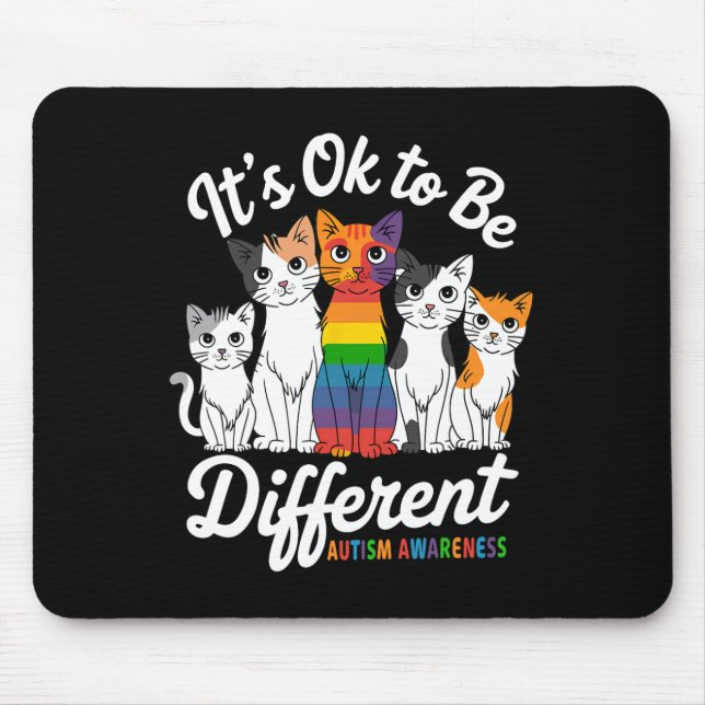 Its Ok To Be Different Cat Puzzle Cute Autism Awar Mouse Mat (Front)