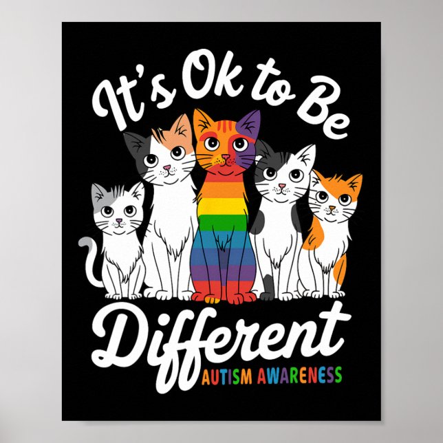 Its Ok To Be Different Cat Puzzle Cute Autism Awar Poster (Front)