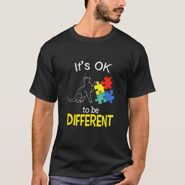 Its Ok To Be Different Cat Puzzle Cute Autism Awar T-Shirt (Front)