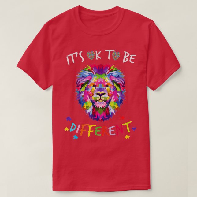 Its OK to be different Colourful Lion Autism Aware T-Shirt (Design Front)