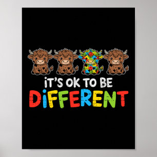 Its Ok To Be Different Cow Heifer Autism Awareness Poster