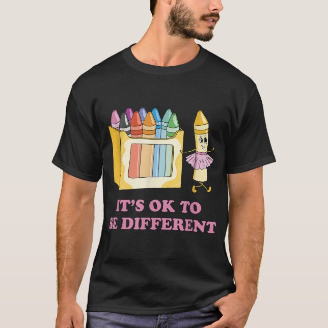 It'S Ok To Be Different Crayons Autism Awareness  T-Shirt (Front)
