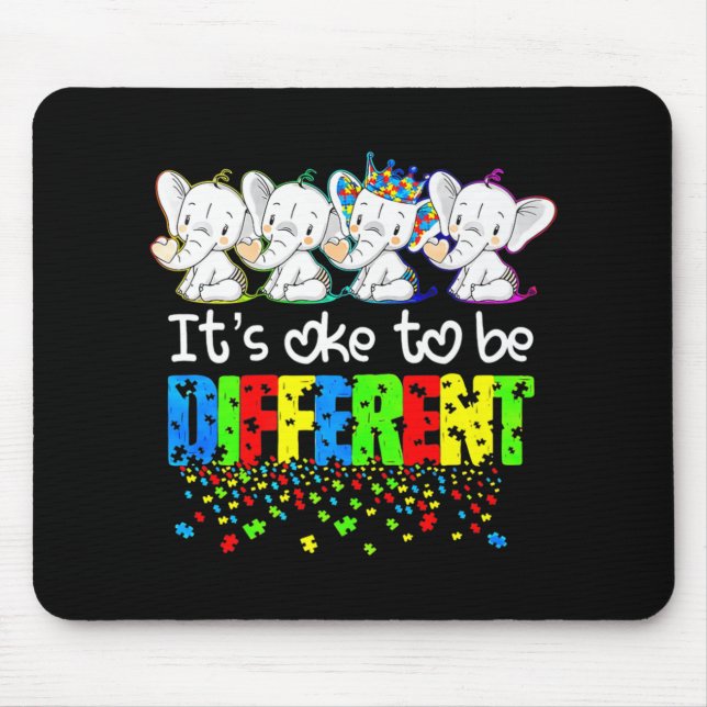 It's Ok To Be Different Cute Elephant Autism Aware Mouse Mat (Front)