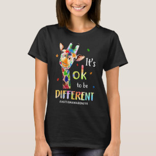 It's Ok To Be Different Cute Giraffe Animal Autism T-Shirt