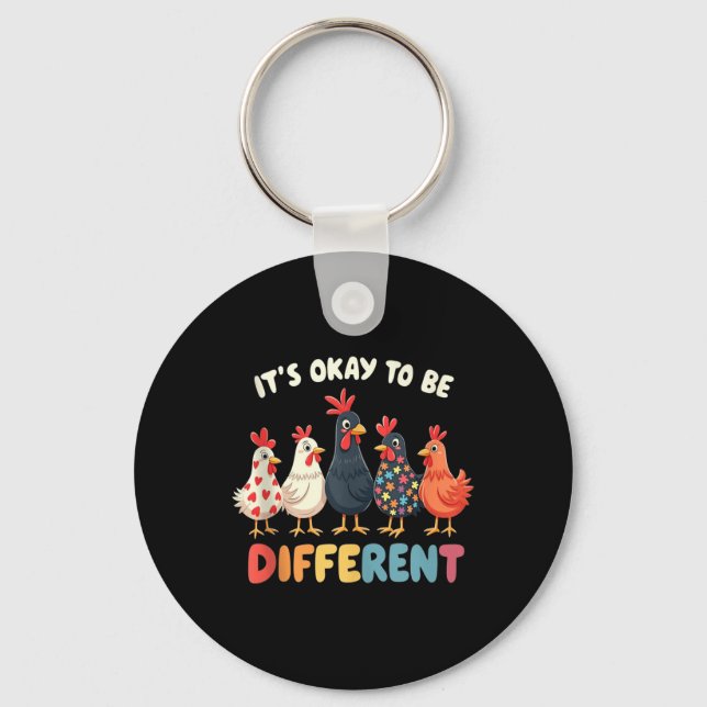 Its Ok To Be Different Cute Puzzle Chicken Autism  Key Ring (Front)